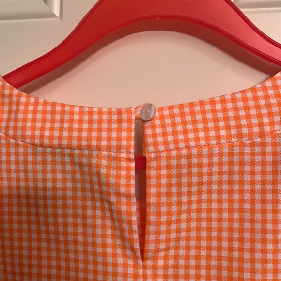LaRoque orange/white cotton check ruffle blouse. Size L - Picture 3 of 7